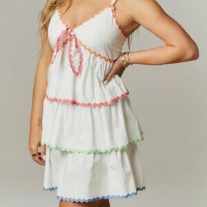 Peach Love California Tiered Color Trim White Mini Dress